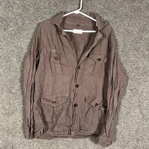 Spier & Mackay Shirt Mens Medium Brown Linen Button Front‎ Utility Pockets